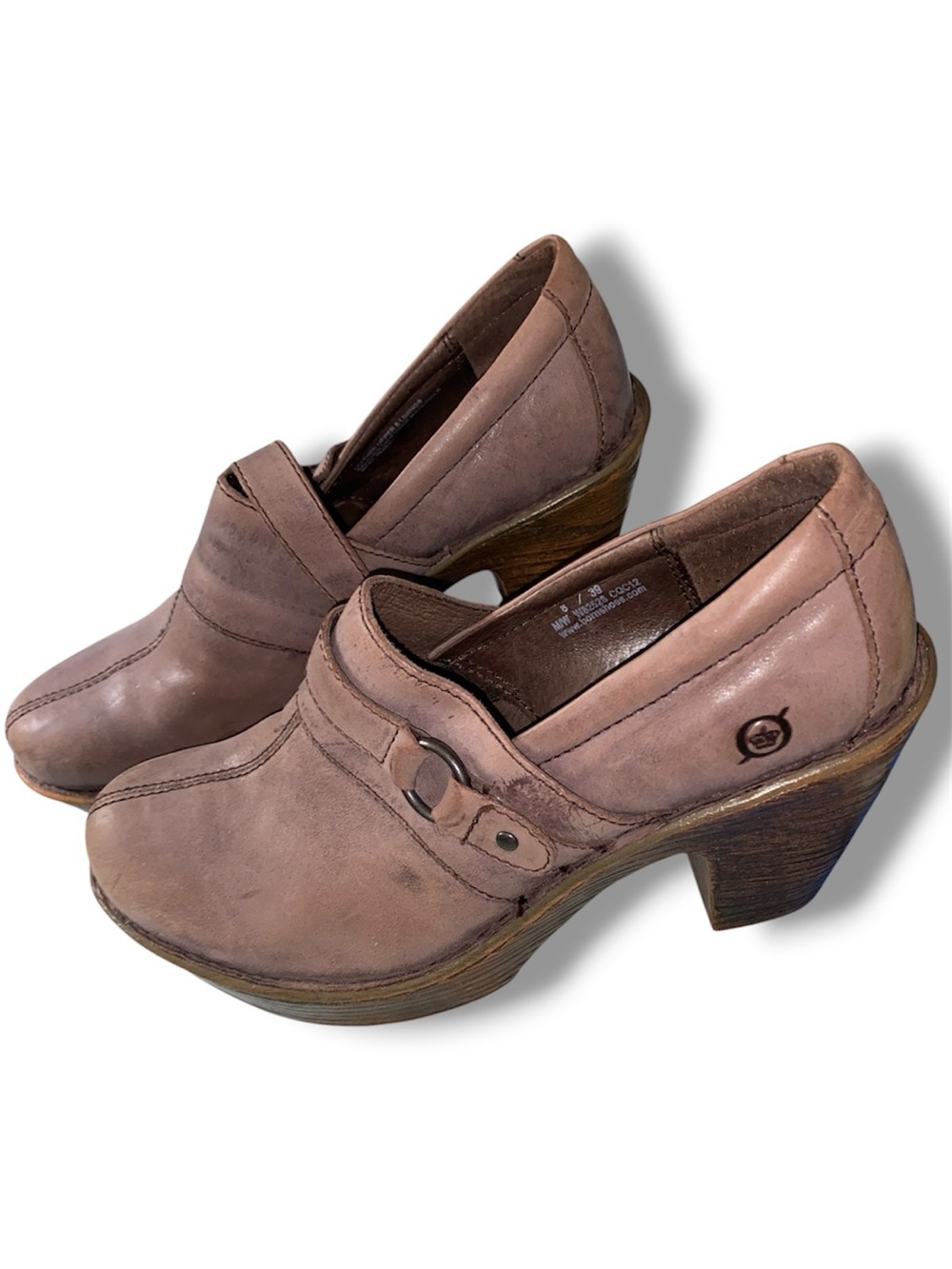 Born Women's Haddon Distressed Leather Chunk Wooden Platform Clog Shoes 8/39
